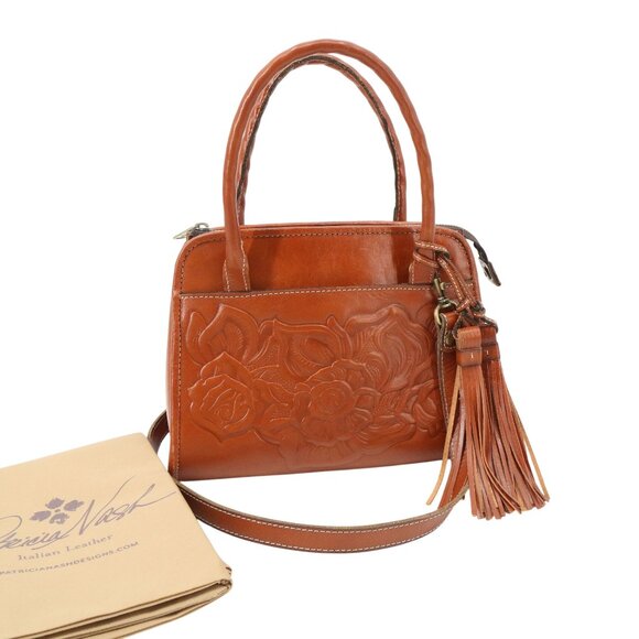 Patricia Nash Brown Tooled Rose Leather Small Florence Italy Satchel Bag Purse